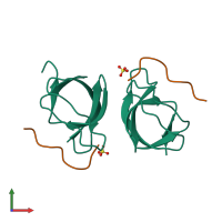 Hetero tetrameric assembly 1 of PDB entry 3eg1 coloured by chemically distinct molecules, front view.