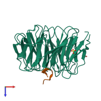 Hetero dimeric assembly 1 of PDB entry 3eg6 coloured by chemically distinct molecules, top view.