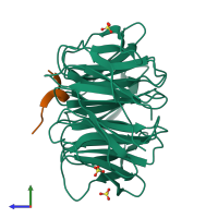 PDB entry 3eg6 coloured by chain, side view.