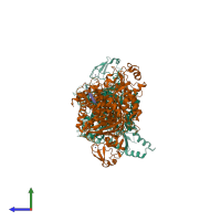 PDB entry 3eg9 coloured by chain, side view.