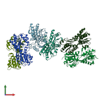PDB entry 3egc coloured by chain, front view.