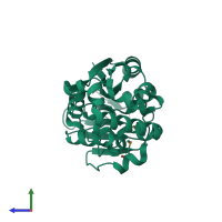 PDB entry 3ege coloured by chain, side view.