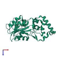 PDB entry 3ege coloured by chain, top view.