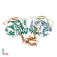 PDB entry 3egg coloured by chain, front view.