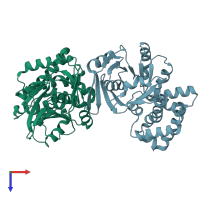 PDB entry 3ego coloured by chain, top view.