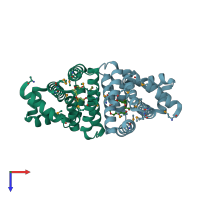 PDB entry 3egq coloured by chain, top view.