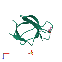 Monomeric assembly 1 of PDB entry 3egu coloured by chemically distinct molecules, top view.