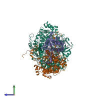 PDB entry 3egw coloured by chain, side view.