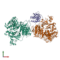 PDB entry 3egx coloured by chain, front view.