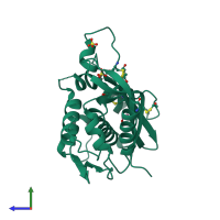 PDB entry 3egy coloured by chain, side view.