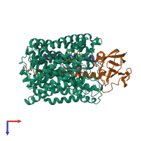 PDB entry 3eh3 coloured by chain, top view.
