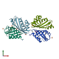 PDB entry 3ehc coloured by chain, front view.