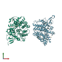 PDB entry 3ehm coloured by chain, front view.