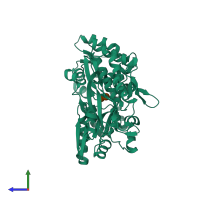 PDB entry 3ehs coloured by chain, side view.