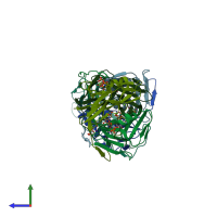 PDB entry 3ehw coloured by chain, side view.