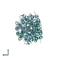 PDB entry 3ei5 coloured by chain, side view.