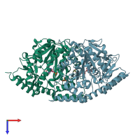 PDB entry 3eia coloured by chain, top view.