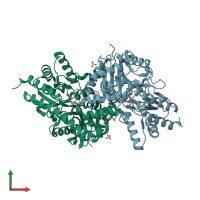 PDB entry 3eib coloured by chain, front view.