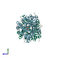 PDB entry 3eib coloured by chain, side view.