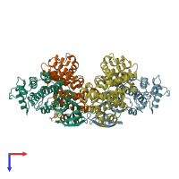 PDB entry 3eid coloured by chain, top view.
