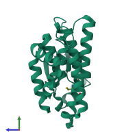 PDB entry 3ein coloured by chain, side view.