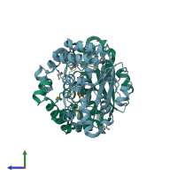 PDB entry 3eit coloured by chain, side view.