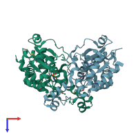 PDB entry 3eit coloured by chain, top view.