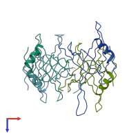 PDB entry 3eiv coloured by chain, top view.