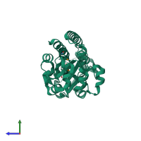 Monomeric assembly 1 of PDB entry 3eix coloured by chemically distinct molecules, side view.