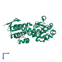 Monomeric assembly 1 of PDB entry 3eix coloured by chemically distinct molecules, top view.