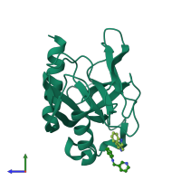 PDB entry 3ej0 coloured by chain, side view.