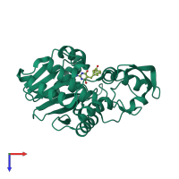 Monomeric assembly 1 of PDB entry 3ej5 coloured by chemically distinct molecules, top view.