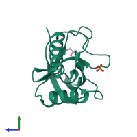 PDB entry 3eji coloured by chain, side view.