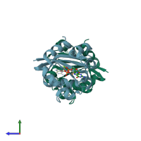 PDB entry 3ejm coloured by chain, side view.