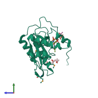 PDB entry 3ek3 coloured by chain, side view.