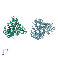 PDB entry 3ekf coloured by chain, top view.