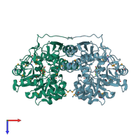 PDB entry 3ekg coloured by chain, top view.