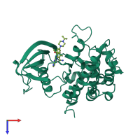 PDB entry 3ekn coloured by chain, top view.