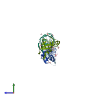 PDB entry 3ekp coloured by chain, side view.