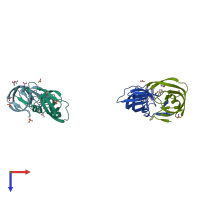 PDB entry 3ekp coloured by chain, top view.