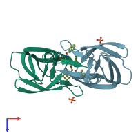 PDB entry 3ekq coloured by chain, top view.