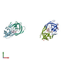 PDB entry 3ekt coloured by chain, front view.