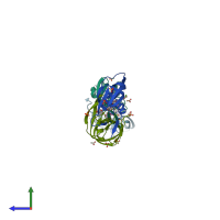 PDB entry 3ekt coloured by chain, side view.