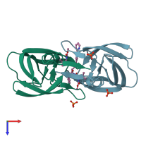 PDB entry 3ekw coloured by chain, top view.