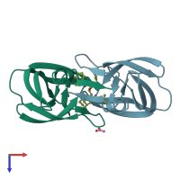 PDB entry 3ekx coloured by chain, top view.
