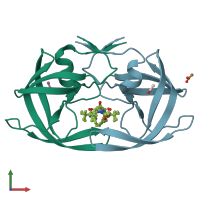 PDB entry 3el1 coloured by chain, front view.