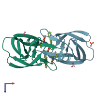 PDB entry 3el1 coloured by chain, top view.