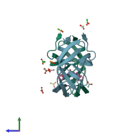 PDB entry 3el5 coloured by chain, side view.