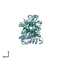 PDB entry 3el8 coloured by chain, side view.