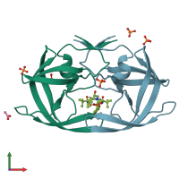 PDB entry 3el9 coloured by chain, front view.